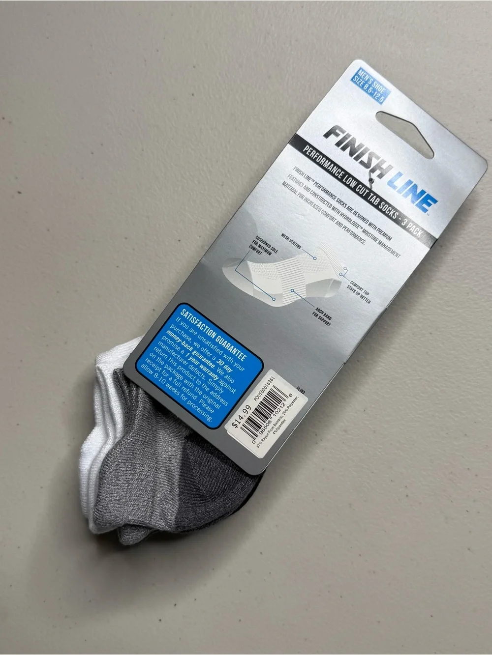 Finish Line Men's Gray, Black & White Performance Low-Cut Sock 3-Pack